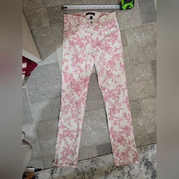 Lauren Ralph Lauren Floral Pink Women's Jeans White Straight Skinny 0 Spring XS - Picture 2 of 11